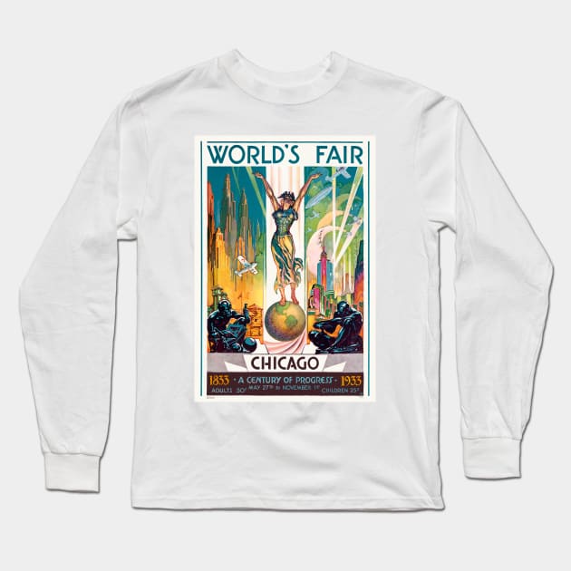 World's Fair Chicago USA 1933 Vintage Poster Long Sleeve T-Shirt by vintagetreasure